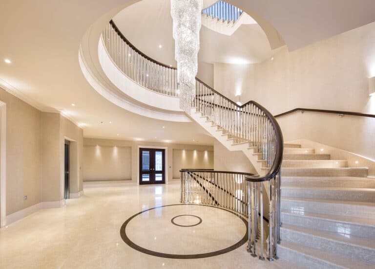 Hallway, Stairs and Chandelier